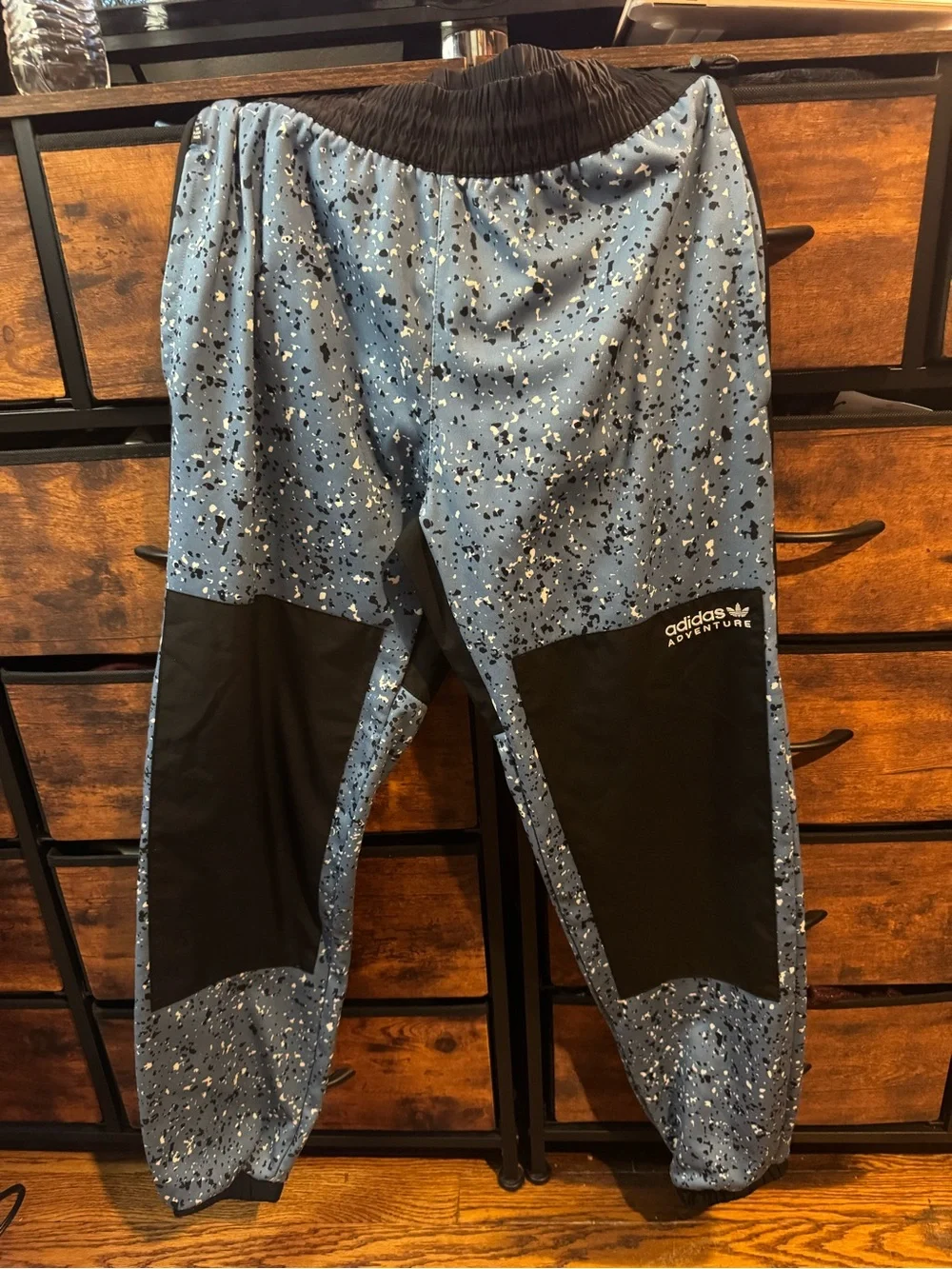 adidas Blue Speckled Adventure Track Pants with Black Knee Panels